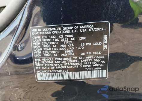 2024 Volkswagen Atlas 2.0T Se W/Technology из США, поврежденный, VIN 1V2WR2CA3RC504522